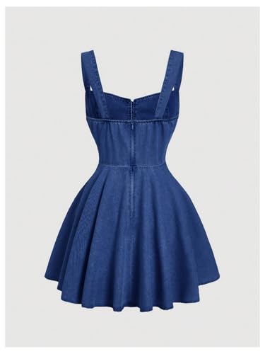 Image of SHENHE Women's Tie Shoulder Sleeveless Denim Mini Dress Layered Ruffle Hem Jean Dress