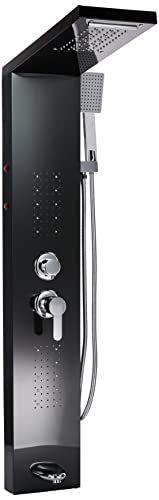 JUNSOTTOR Duschpaneel Schwarz LED Edelstahl Duschsäule Duscharmatur Duschsystem Regendusche Kopfbrause Handbrause Armatur Duschset Massagedüsen 6002 Cover