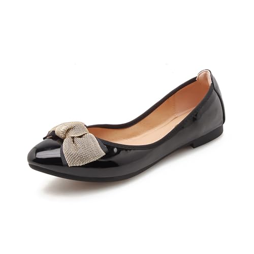 Unifizz Womens Ballet Flats Pointed Toe Comfort Slip On Walk Work Loafers Bow Dress Shoes