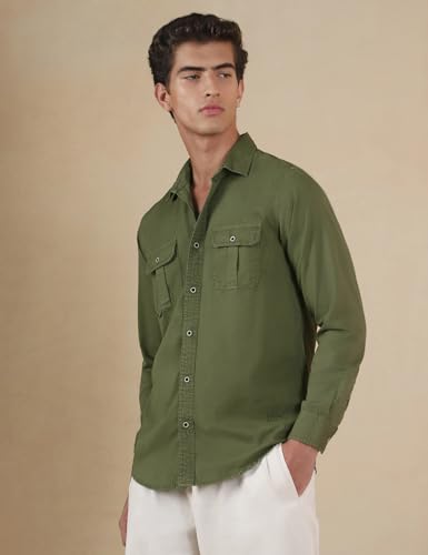Image of FYLTR Men's Full Sleeve Overdyed Solid Shirt - Regular Fit | Full Sleeve | Double Pockets | Travel Shirts for Men | Casual Shirts for Men