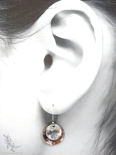 Mixed-Metal-Antiqued-Copper-Sterling-Silver-Earrings-Small-Upcycled-Hammered-Silver-Dangle-Earrings-Rustic-Minimalist-Boho-Jewelry-Copper-Earrings-Gift