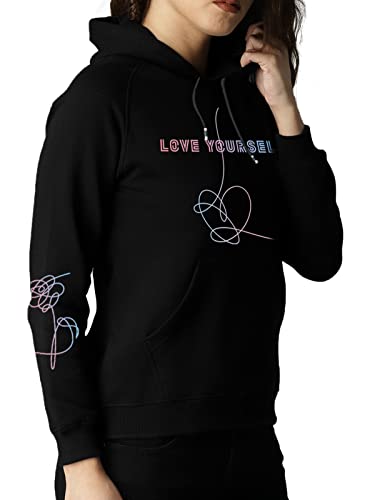 Yuxrytue Love Yourself Hoodie Bangtan Boys Womens Long Sleeve Lightweight Pullover Jungkook Rm V Jin Jimin Sweatshirt With Pocket(Small,Black) #TOP2