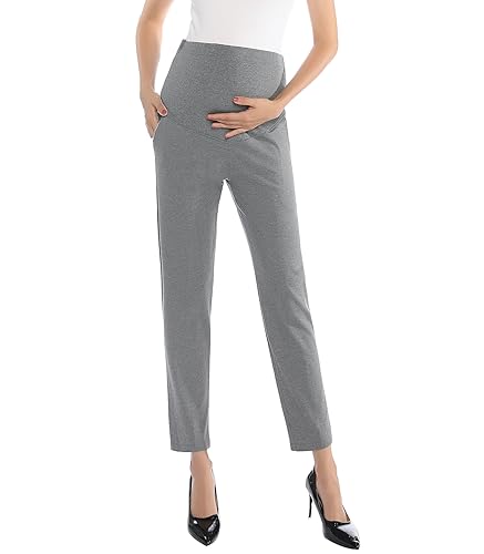 Image of Maternity Pants Work Over The Belly with Pockets, Womens Pregnancy Dress Pants Office Clothes Trousers Stretch Summer