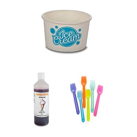 Ice Cream Parlour Pack. Contains Ice Cream Spoons x 50,TAS-TY Raspberry Ice Cream Topping Sauce (625g) and Ice Cream Tubs x50 Cover