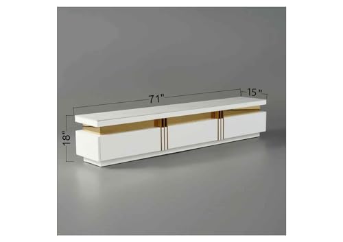 Image of Luxury Joyce Modern TV Unit /Console - 70 inch Naino Compsit Marble Top, 3 Drawer Storage - White & Gold Finish - Scratch Resistant, Waterproof Plywood - Living Room Media Cabinet (White)