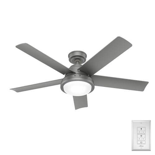Image of Hunter Fan Company, 52416, 52 inch Seawall Matte Silver WeatherMax Indoor /Outdoor Ceiling Fan with LED Light Kit and Wall Control