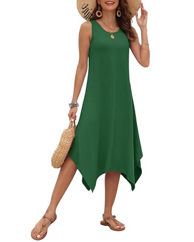 Image of AUSELILY Women's Summer Dresses Casual Sleeveless Midi Tank Beach Dress | Women's Asymmetrical Hem Sundress with Side Pockets, Great for Beach, Vacation & Daily Wear