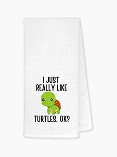 FULSOE I Just Really Like Turtles OK Kitchen Towels Dishcloths 24"x16",Marine Life Farmhouse Ocean Animal Sea Turtle Beach Towels Bath Towels Hand Towels,Gifts for Turtle Lovers Women Girls