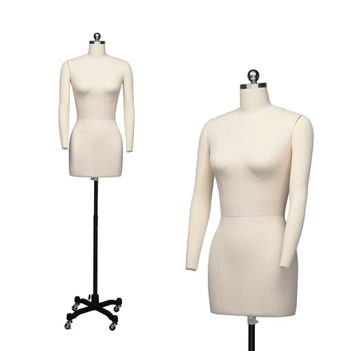 Bonnlo Female Sewing Mannequin, Size 6 Professional Dress Form for Display and Tailor Design, Height Adjustable Torso with Stable Metal Base (Without arms, 6)