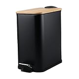 rongweiwang Tragbarer Tretmülleimer für Küche, Zuhause und Büro – pflegeleicht und einfach zu reinigen – mit Deckel und Fußpedal, Schwarz, 29 x 13.5 x 27 cm