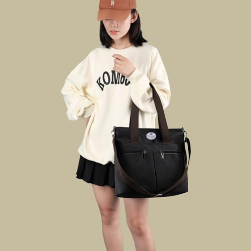 Image of HUA ANGEL Women's Canvas Tote Bag Lightweight Crossbody Purse Multi-Pocket Durable Handbags for Work College Shopping Beach