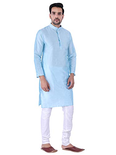 Image of HUZUR Men's Silk Solid Straight Long Kurta Pyjama Set| Ethnic Wear