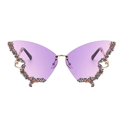 Shiratori Women's Retro Classic Butterfly Shape Diamond Rimless Sunglasses UV Blocking Sunglasses Purple by Shiratori - Used condition - Image 2
