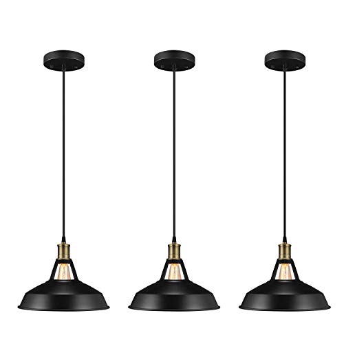 Metal Industrial Pendelleuchte, Vintage Scheune Hängelampe, moderne Eisen Pendelleuchte, Öl eingerieben Black Finish, Deckenleuchte/Esszimmer Lampe - 3 Pack Cover