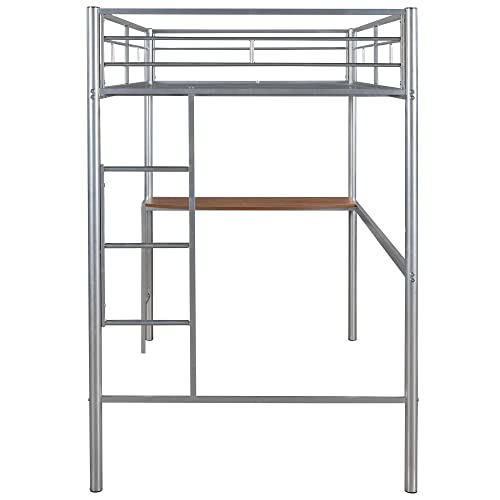 Lovmor Twin Over Full Metal Bunk Bed With Desk, Ladder And Quality Slats For Bedroom, Metallic Silver #TOP5
