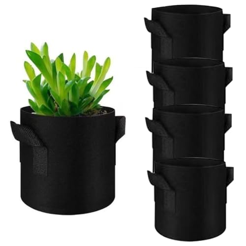YUEcthynous Pflanzsack,5 Stück Pflanztasche aus Vliesstoff Pflanztöpfen, Pflanzenbehälter mit Griffe für Tomaten, Blumen, Pflanzen und mehr, Schwarz - 5 Gallonen (Balck)