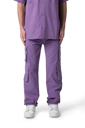 mnml Men's Cotton Cargo Pants, Purple