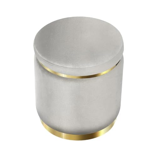 Velvet Round Dual Strip Ottoman Office Stool Foot Rest Stool Linen Fabric Padded Seat Pouf Ottoman with Round Shape for Living Room (Grey)