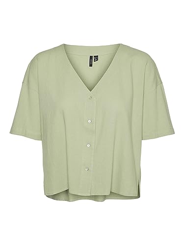 VERO MODA Damen Hemd Bluse V-Ausschnitt Kurzarm Shirt Business Oberteil mit...