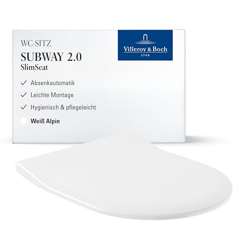 Villeroy & Boch WC-Sitz Subway 2.0 SlimSeat - Toilettendeckel Weiß glänzend mit Absenkautomatik - Abnehmbarer, ultraflacher Toilettensitz aus Duroplast - Klodeckel D-Form - Original Ersatzteil