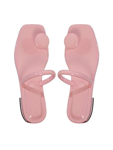 Image of SweatyRocks Women's PU Leather Open Square Toe Thong Sandals Round Decor Outdoor Flat Sandals