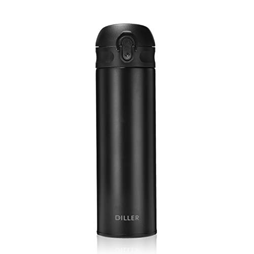 Diller Insulated Coffee Travel Mug - 17Oz Vacuum Insulated Water Bottle, Thermal Vacuum Drink Flask Keeps 24 Hours Cold & 12 Hours Hot (Black, 17 Oz) #TOP1