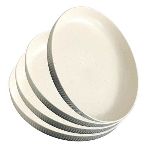 Image of Wheat Straw Dinner Plate Set, Eco-Friendly Dinner Set Round Serving Plate, Dishwasher & Microwave Safe - Perfect for Dinner Dishes Deep Plates Easy to Clean (Cream - 4pcs, Medium)