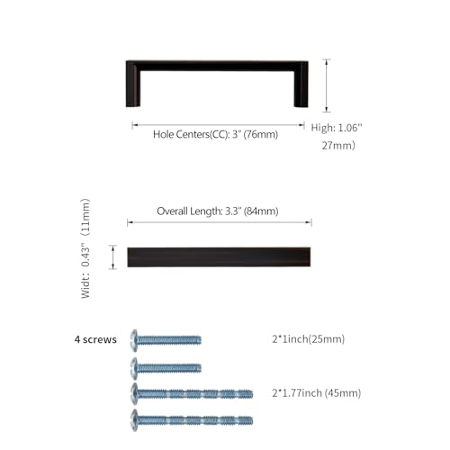 Image of 10 Pack 3 Inch(76mm) Oil Rubbed Bronze Cabinet Pulls, Zinc Cabinet Hardware Drawer Pulls for Cupboard Wardrobe