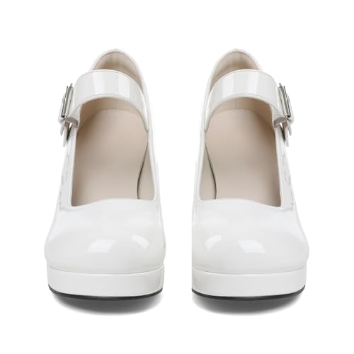Image of femflame Women's Low Chunky Heel Mary Jane Pumps Ankle Buckle Strap Sweet Round Toe Dress Shoes JK Cosplay Uniform Dress Shoes