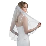 Cobirfam Bridal Veils Pearls and Crystals Beaded Edge Fingertip Length Wedding Veil for Women (Off-white-29IN)