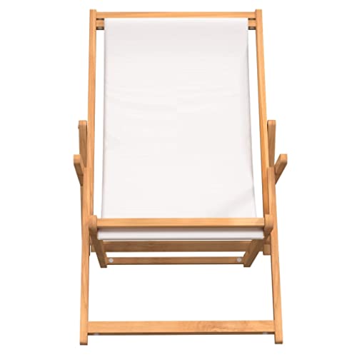 Vidaxl Deck Chair, Patio Sling Chair For Balcony Deck Porch, Folding Adjustable Beach Chair For Deck Beach Pool Garden, Solid Wood Teak Cream #TOP3