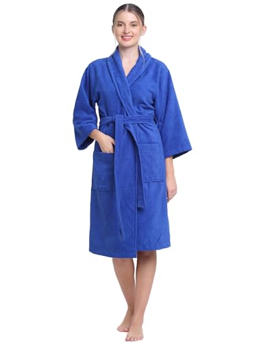 Image of CREEVA Luxury 100% Cotton Bathrobe for Men & Women | Super Soft Velour | Shawl Collar | Highly Absorbent | Ideal for Spa, Shower, Gym, Travel & Gifting