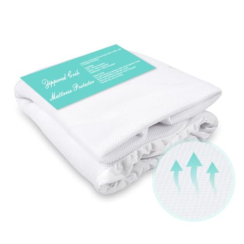 Image of Bimocosy 3D Mesh Crib Mattress Protector Sheets, 100% Breathable Waterproof Crib Sheets for Comfort & All-Round, Pad Cover Fitted Fits for Toddler Bed Mattress, 52 inch x 28 inch