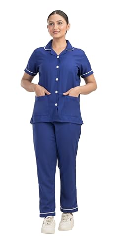 Image of Unisex Nurse Uniform With Normal Length Half Sleeves Top With 2 Pockets Regular Fit Pant Two Side Pockets - Ideals for Hospital Staff /Clinics /Nanny Uniforms |