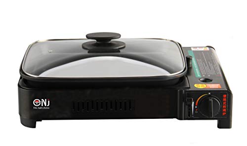 NJ Barbecue à gaz portable pour camping avec couvercle et réchaud butane