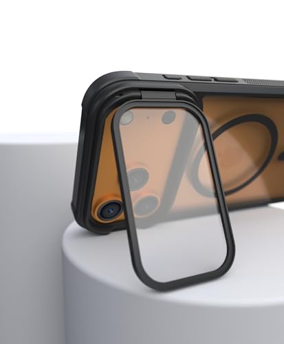 Image of Pirum Back Cover for iPhone 17 Pro Max Clear Phone Case Compatible with Magnetic Wireless Charging with Lens Cover Kickstand - Black