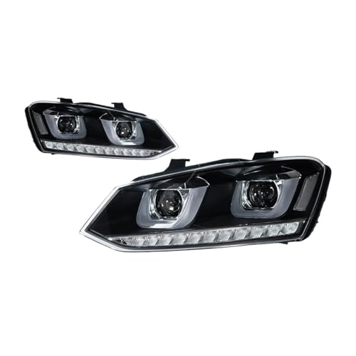 TNTGEBFVBG Pour VW Pour Polo 2011 2012 2013 2014 2015 2016 2017 2018 Phares À LED Modifiés Double Projecteur Bi-Xenon Led-Projecteur(Silver 1 Pair)