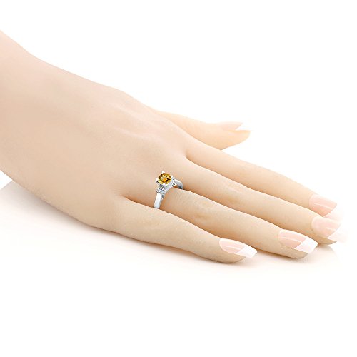 Gem Stone King 925 Sterling Silver Yellow Citrine and White Topaz 3-Stone Engagement Ring For Women (0.98 Cttw, Round 6MM, Gemstone November Birthstone, Available in Size 5,6,7,8,9)3