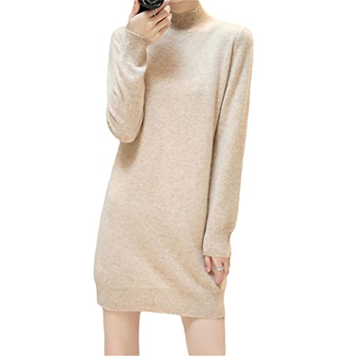 Robe à col roulé femme en laine tricotée beige à manches longues taille S