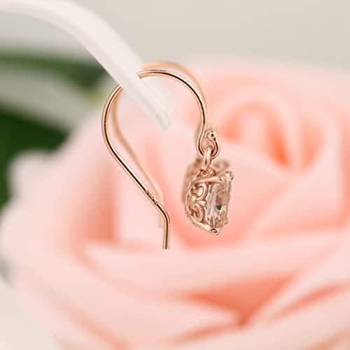 GNG Rose Gold -Plated Sterling Silver Genuine Morganite Fleur-de-lis Style French Wire Earrings 1.30 cttw 7X5MM Oval +USA Made3