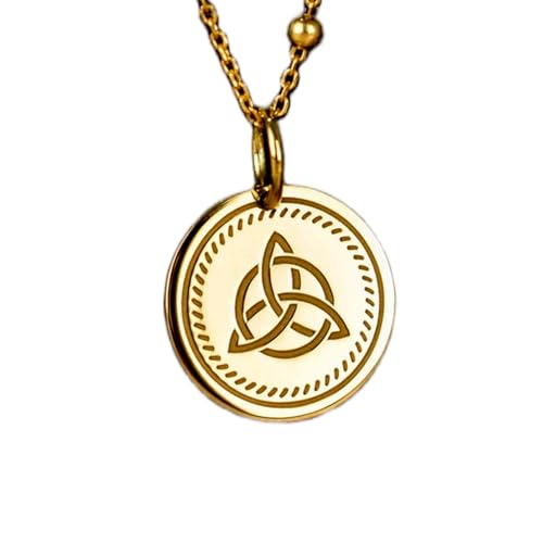 Collar de plata de ley 925 con nudo triquetra celta acabado en baño de oro elegante de 28 mm
