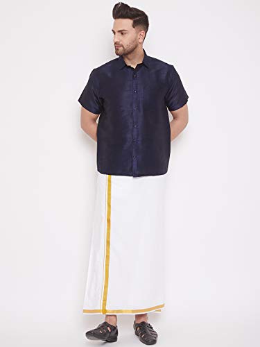 VASTRAMAY Men's Silk Blend Ethnic Shirt - Half Sleeves, South Indian Traditional Shirt for Weddings, Festivals, & Casual Wear