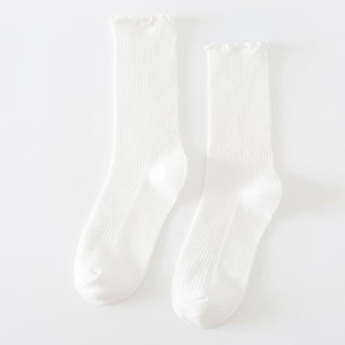 Image of Women's Trim Ruffle Frilly Turn Cuff Socks - Cute Vintage Dress Crew Ankle Boot Socks