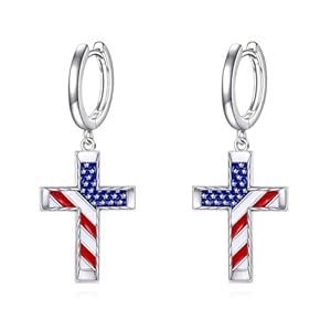 American Flag Earrings 925 Sterling Silver Cross Fourth of July Earrings Red White and Blue Earring American Flag Jewelry for Women Patriotic