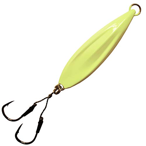 Calissa Offshore Tackle Flat Fall Jig ||| 80g 150g 250g 300LBS Assist Hooks 3/0 Butterfly ||| Vertical Knife Speed Lure Slow Pitch Fall || (Glow, 150g) - Thumbnail 3