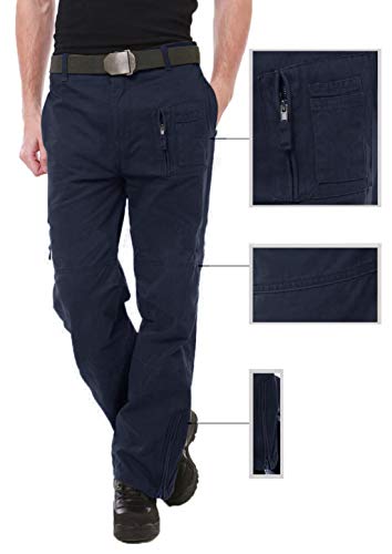 Image of CRYSULLY Men's Cotton Multi-Pockets Work Pants Tactical Outdoor Military Army Cargo Pants (No Belt)