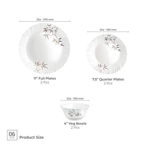 Image of Treo by Milton Opalware Aurelia Arashi Dinner Set of 6 | Serving for 2 | Microwave & Dishwasher Safe | Bone-Ash Free | Tempered Toughness | Plates & Bowls | Crockery Set for Dining & Gifting
