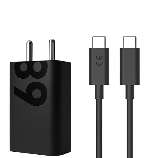 Image of Techbown 68W USB-C Fast Charging Adapter Compatible with Edge 60 Pro, Razr 50 Ultra, Razr 60, Moto G85, G84, G54, G35, G45, E40, ThinkPhone 25 | GaN Technology | 1M C to C Cable - Black