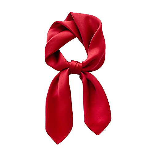 MEISEE - 100% Pure Mulberry Silk Square Scarf 27"'x27"-68CM Head Scarf for Women Natural Silk Neckerchief Printed Headscarf, Solid Color-red