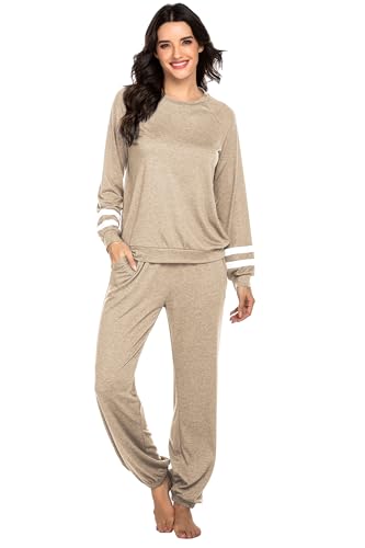 Image of Ekouaer Sweatsuits Womens Loungewear Set Tracksuit Long Sleeve Pajamas Set with Pockets 2 Piece Outfits Lounge Sets
